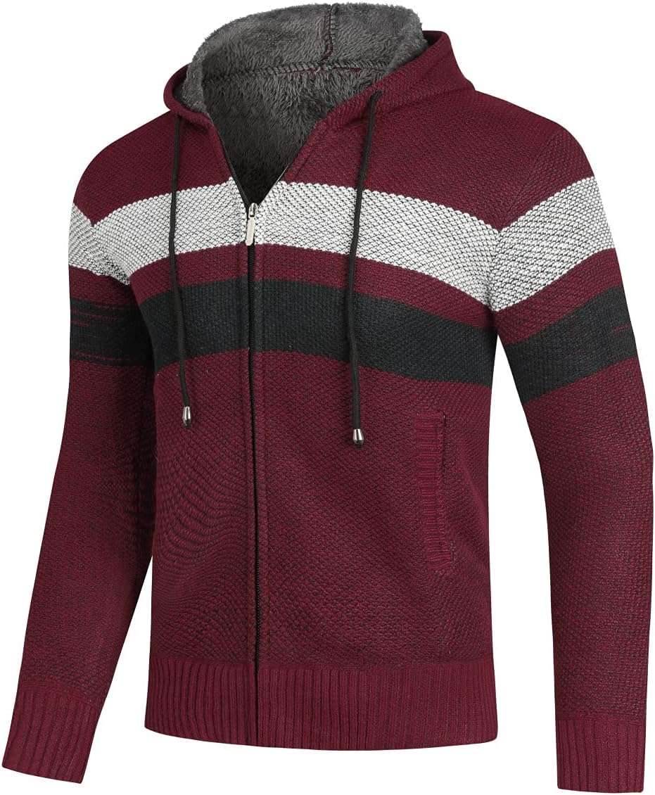 YOUTHUP Herren Strickjacke mit Kapuze Fleece Gefüttert Winter Cardigan Strick Fleecejacke Reissversc