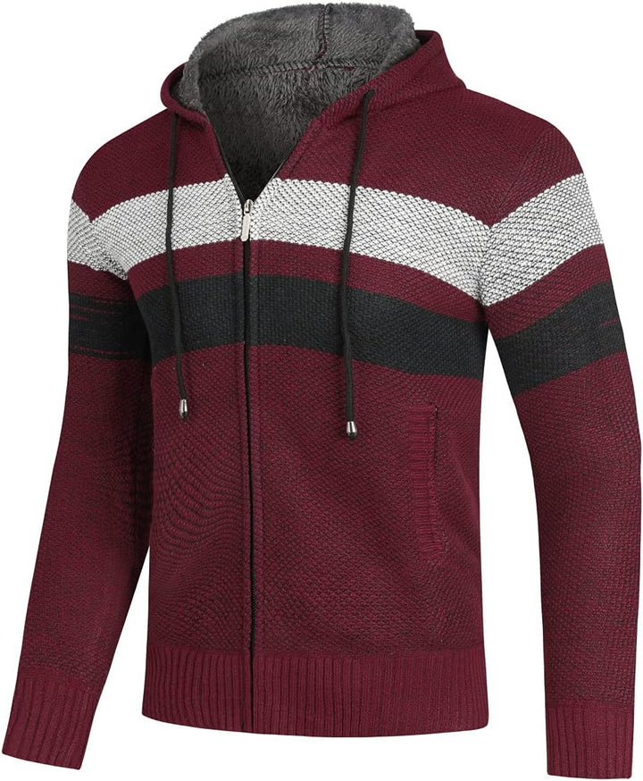 YOUTHUP Herren Strickjacke mit Kapuze Fleece Gefüttert Winter Cardigan Strick Fleecejacke Reissversc