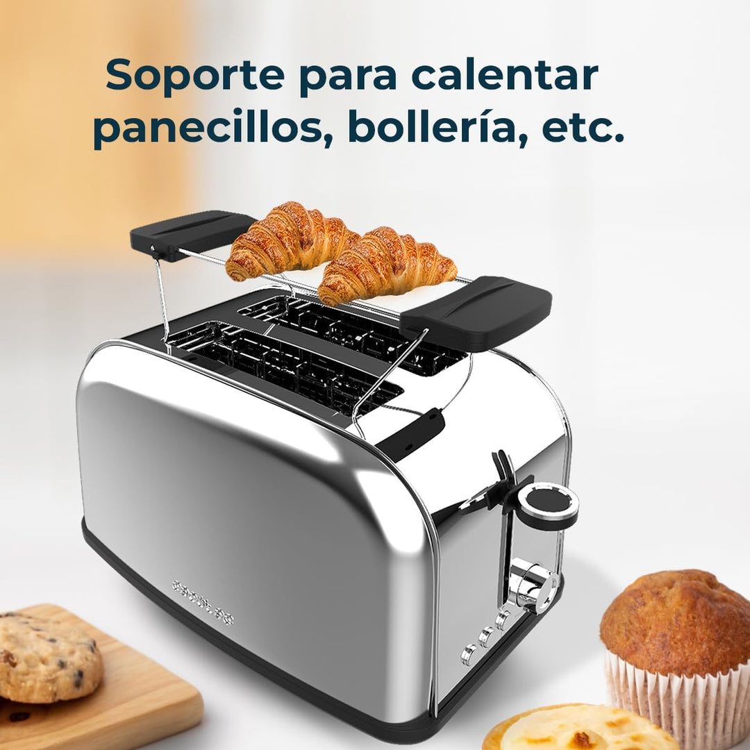 Cecotec Vertikaler Toaster Toastin' time 850 Inox Essential, 850W, Doppelter langer Schlitz und brei