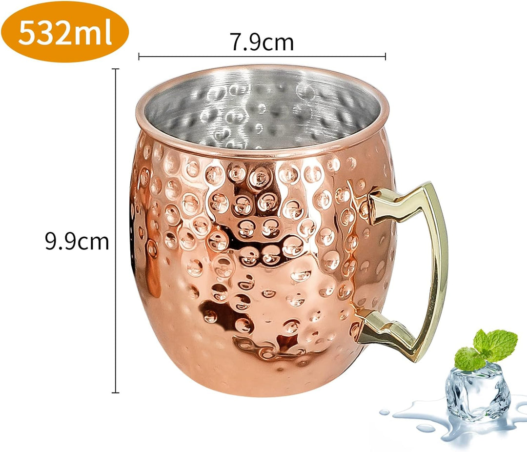SuproBarware [Geschenk-Set] Moscow Mule Tassen Kupfer 540 ml Set mit 6 verkupferten Edelstahlbechern