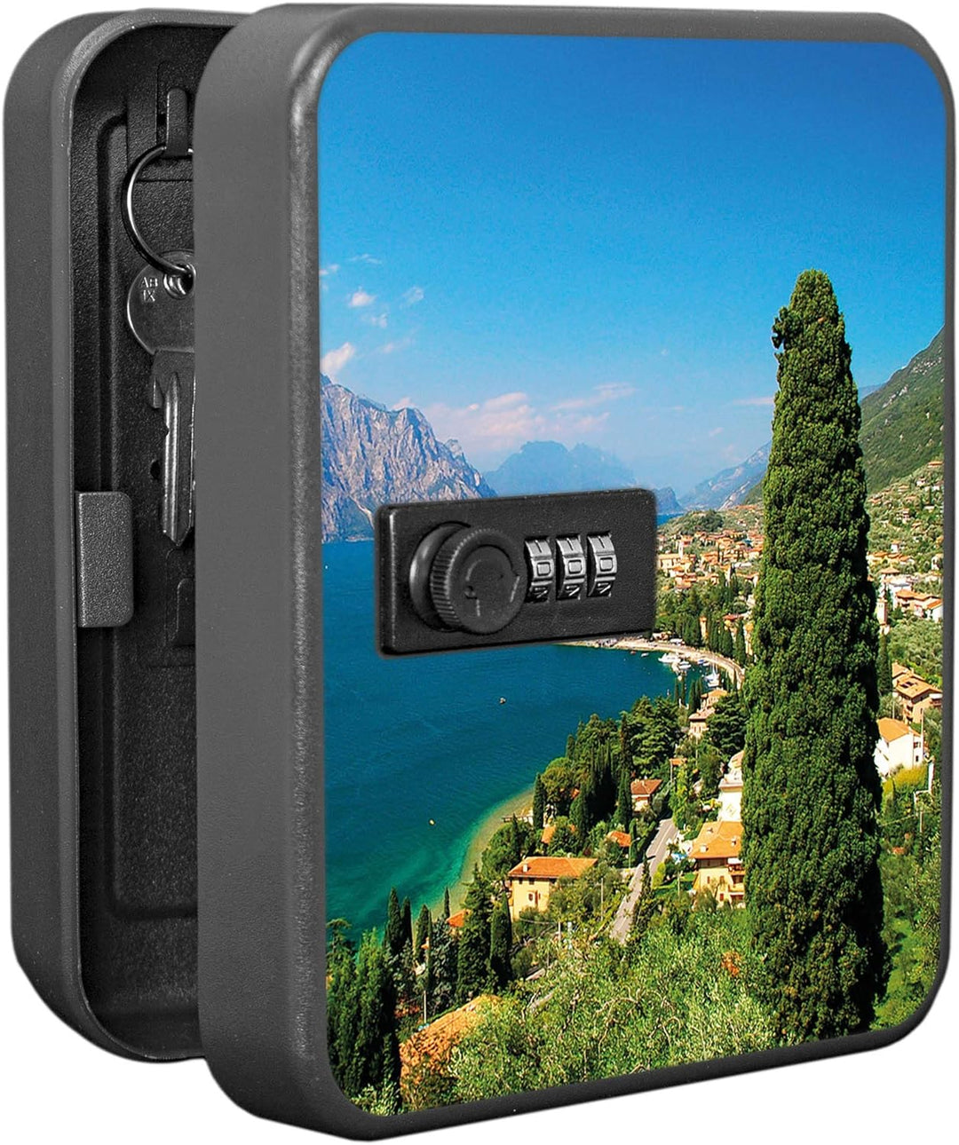 banjado® Burg-Wächter® abschliessbarer Schlüsselkasten mit Motiv Gardasee für 20 Schlüssel - Schlüss