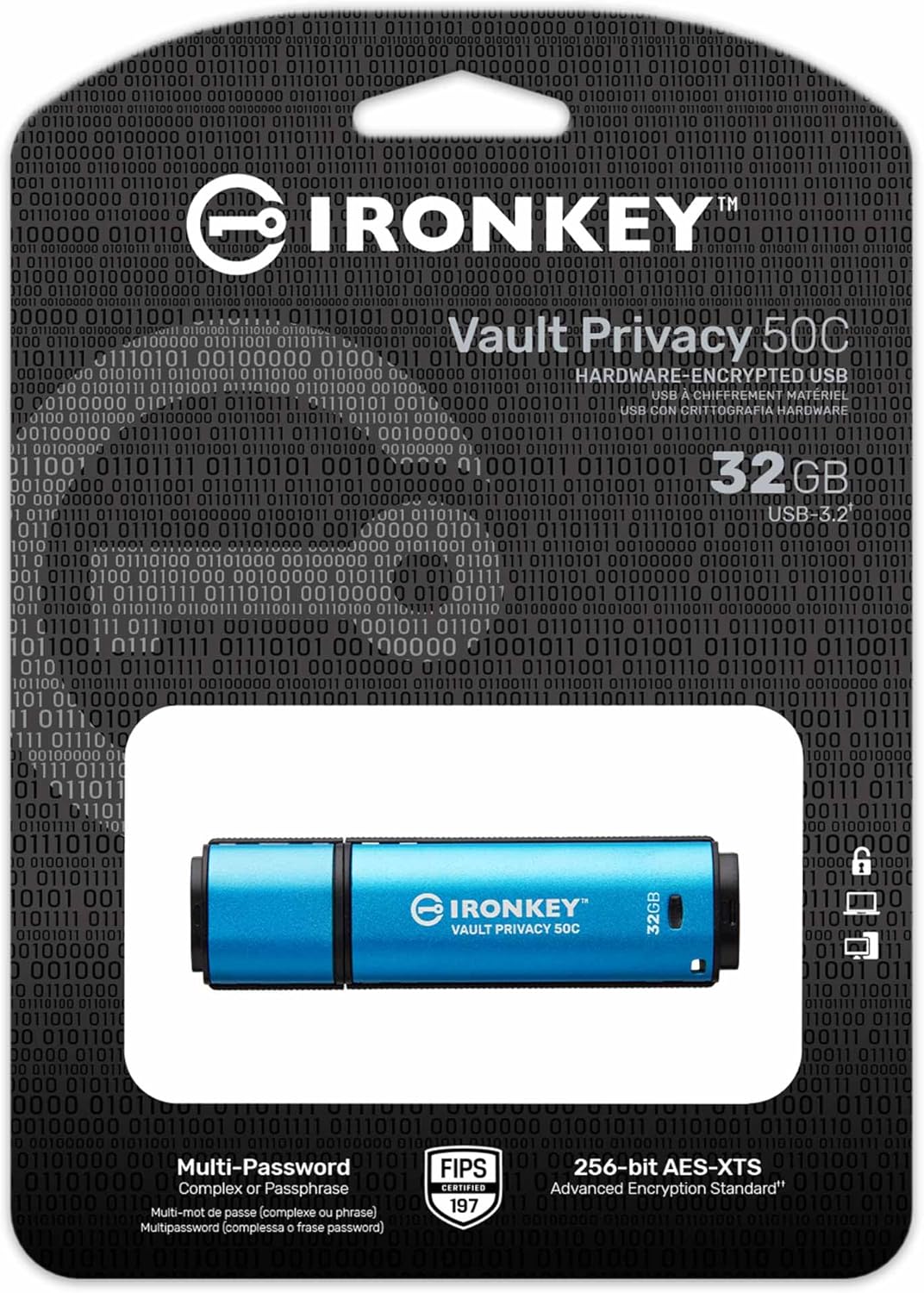 Kingston IronKey Vault Privacy 50 FIPS 197 Typ-C -zertifizierter und mit XTS-AES 256-Bit verschlüsse