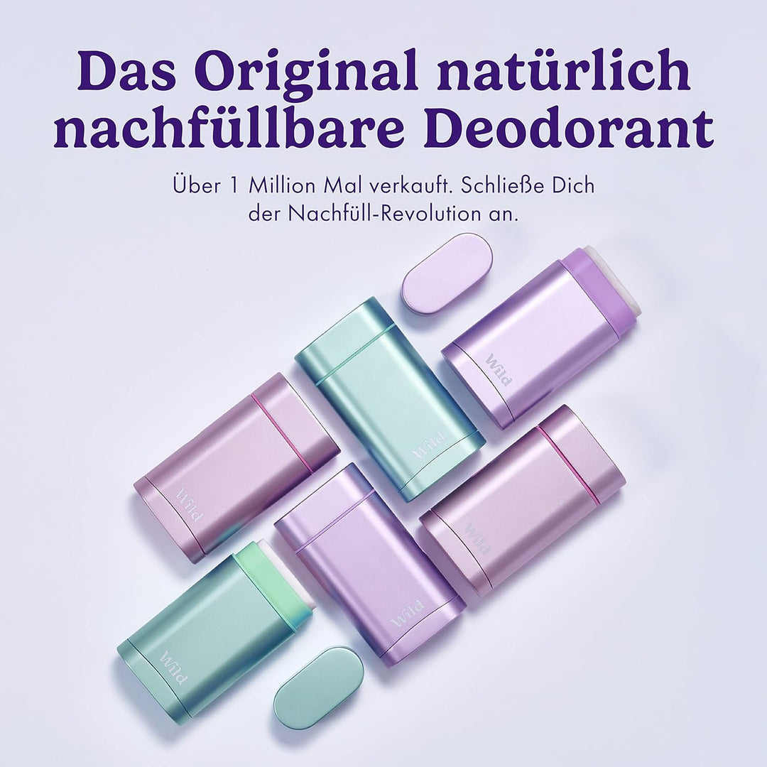 Wild - Natürliches nachfüllbares Deo - Aluminiumsalzfrei - Metallicblauer Deobehälter mit Nachfüll-S