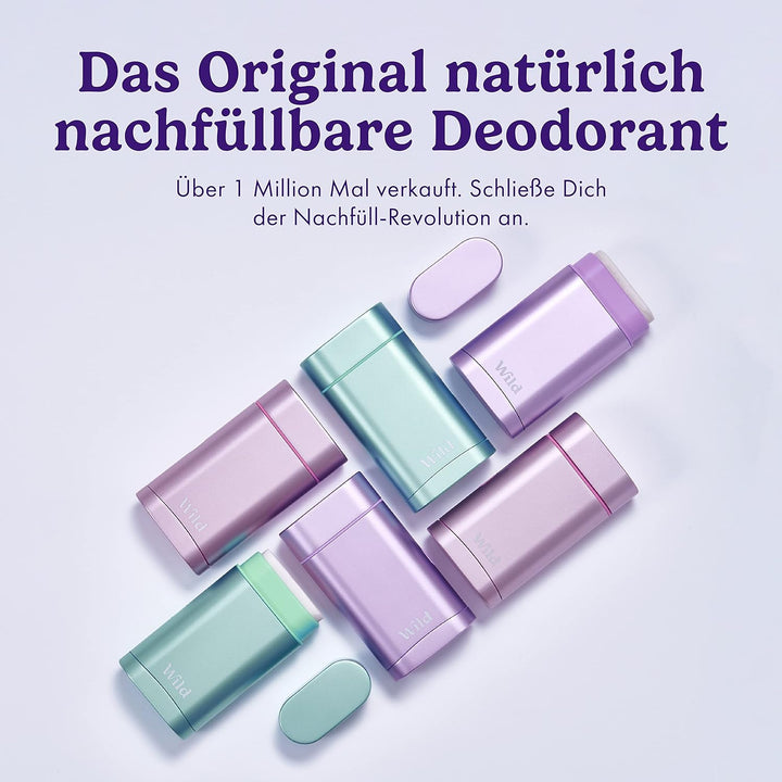 Wild - Natürliches nachfüllbares Deo - Aluminiumsalzfrei - Metallicblauer Deobehälter mit Nachfüll-S