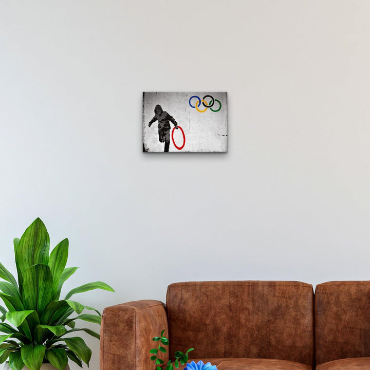 Giallobus - Gemälde - Banksy - - Standardleinwand - 50x35-11 - Olympischer Kreis - Bereit zum Aufhän