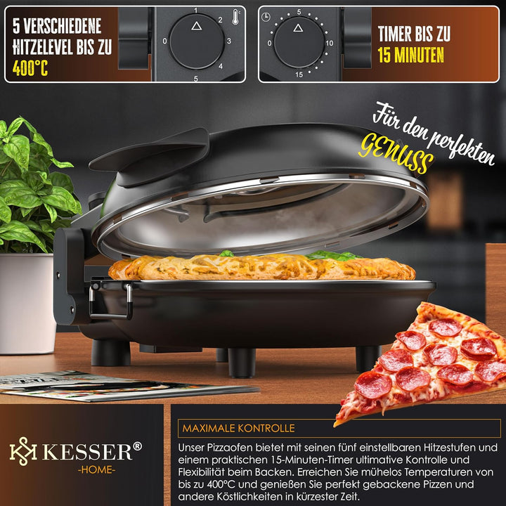 KESSER® Pizza-Ofen elektrisch bis 400 Grad | Elektrischer Pizzabäcker 1200W mit feuerfester Steinpla