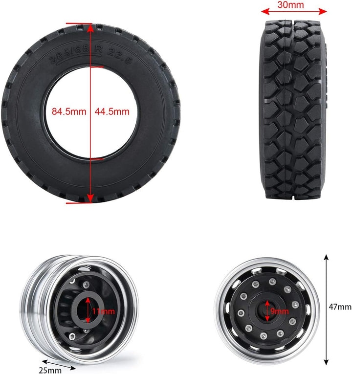 AXspeed 1/14th 4pcs/Set Metall Vorderrad Felgen Reifen Set für Tamiya Traktor Climbing Trailer Cargo