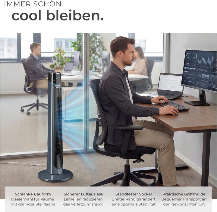 TecTake® Turmventilator, 93 cm, extrem leise, energiesparend, 90° Schwenkfunktion, 3 Modi, 3 Stufen,