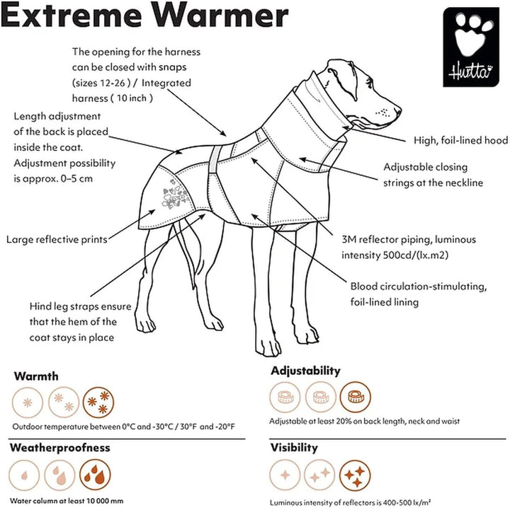 Hurtta Extreme Warmer ECO, Hundemantel, Winterjacke für Hunde, Cinnamon-Orange, 65 cm Cinnamon-Orang