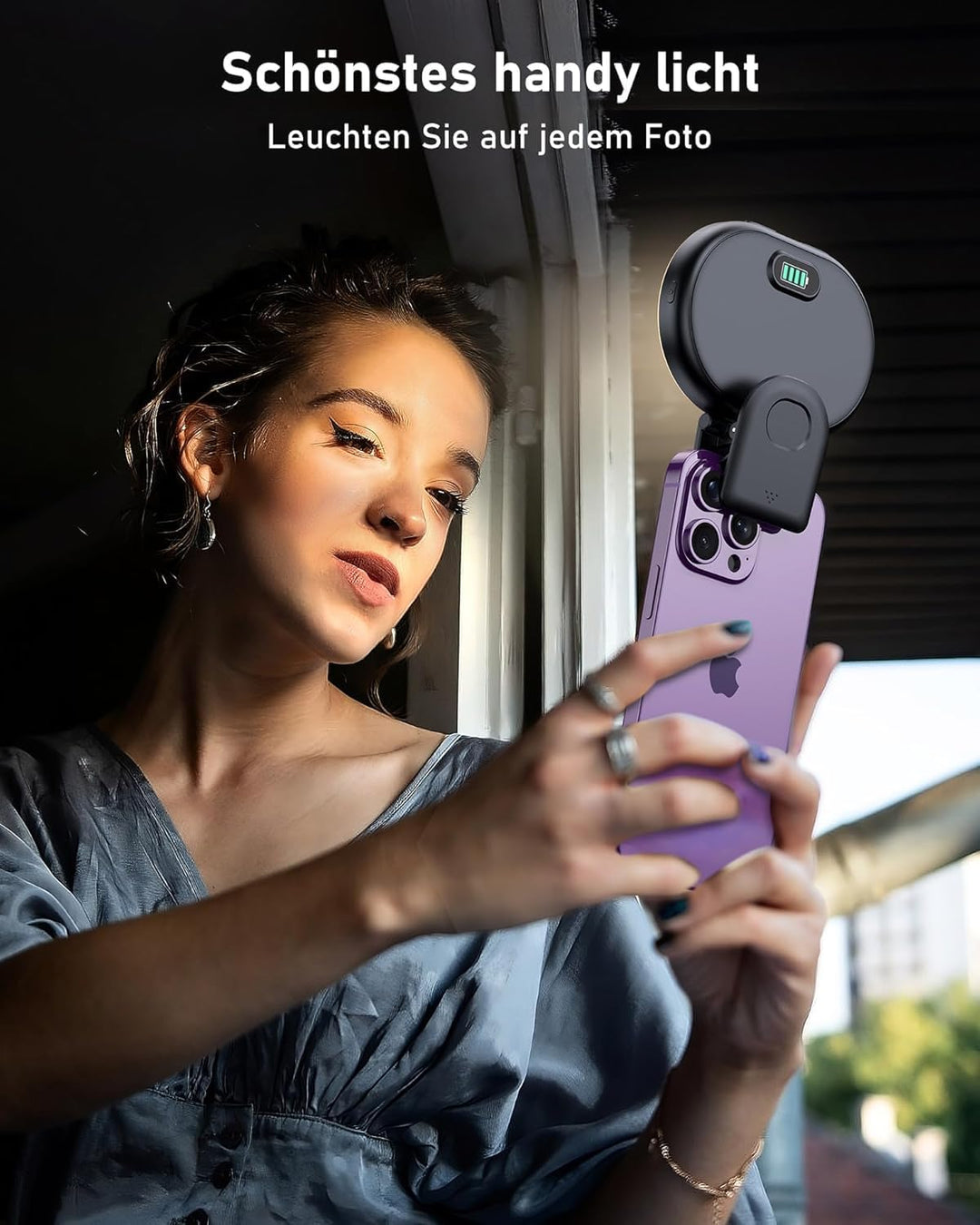 Selfie Licht, Handy Licht Videolicht mit Clip, Rechargeable 2000mAh Akkus, 3 Lichtmodi & Helligkeit