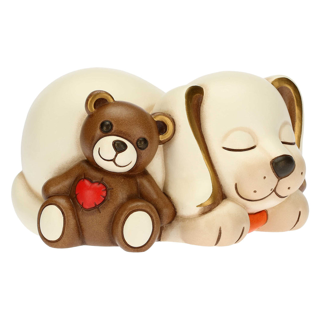 THUN - Hund mit Teddy - Wohnzimmer, Symbole, Tiere und Minianiere - Handgemalte Keramik - 9,1 x 7,6