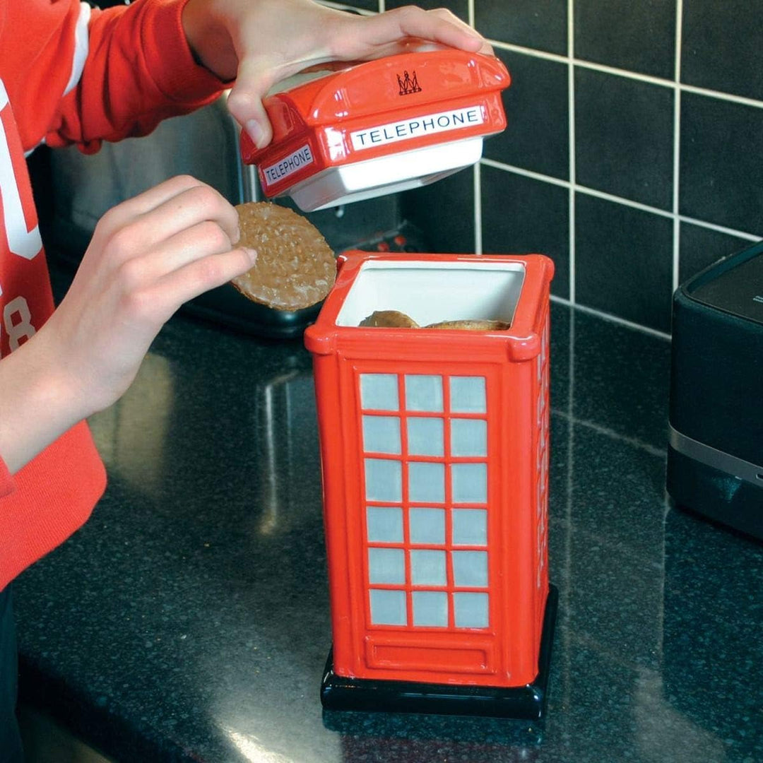 CKB LTD Keksdose mit Telefonzelle, Keksdose, Retro-Küche, hoch, mit Deckel, Keramik, Rot, 12 x 12 x