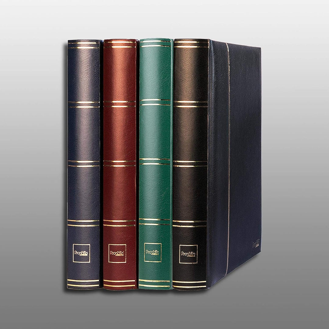 Prophila 60 weisse geteilte Seiten Briefmarkenalbum Einsteckbuch wattierter grüner Einband