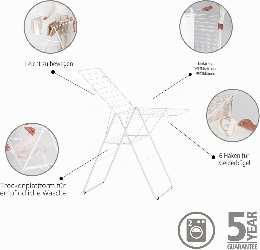 Brabantia HangOn 20m Trockengestell, Edelstahl, Fresh White 20m without Rod Fresh White, 20m without