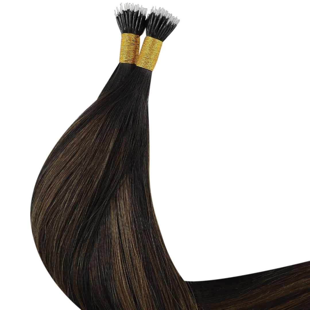 YoungSee Nanoring Echthaar Extensions Braun Nanoring Extensions Lang Nanoring Hair Extensions 55cm N