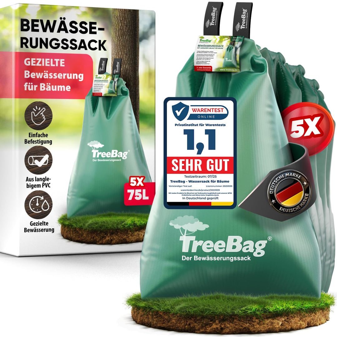 Wassersack für Bäume 5 x 75L – UV-stabiler Baumbewässerungssack aus PVC – Effektiver Bewässerungssac