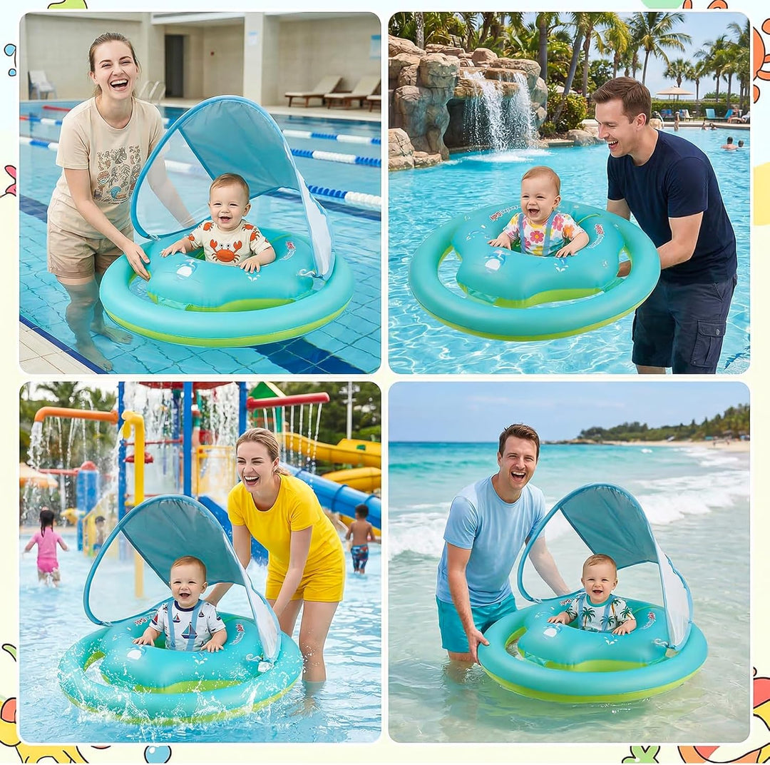Schwimmring Baby mit Abnehmbarem Sonnendach 12 bis 36 Monaten(1-3 Jahr) Schwimmsitz Kinderbecken Bab