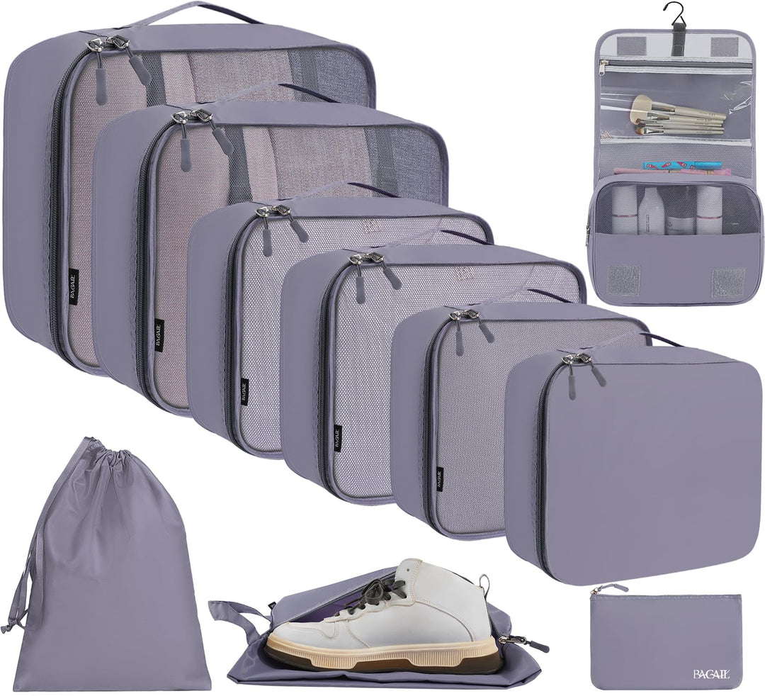 BAGAIL 10er-Set Packwürfel in verschiedenen Grössen Packorganizer für Reisezubehör Handgepäck Koffer