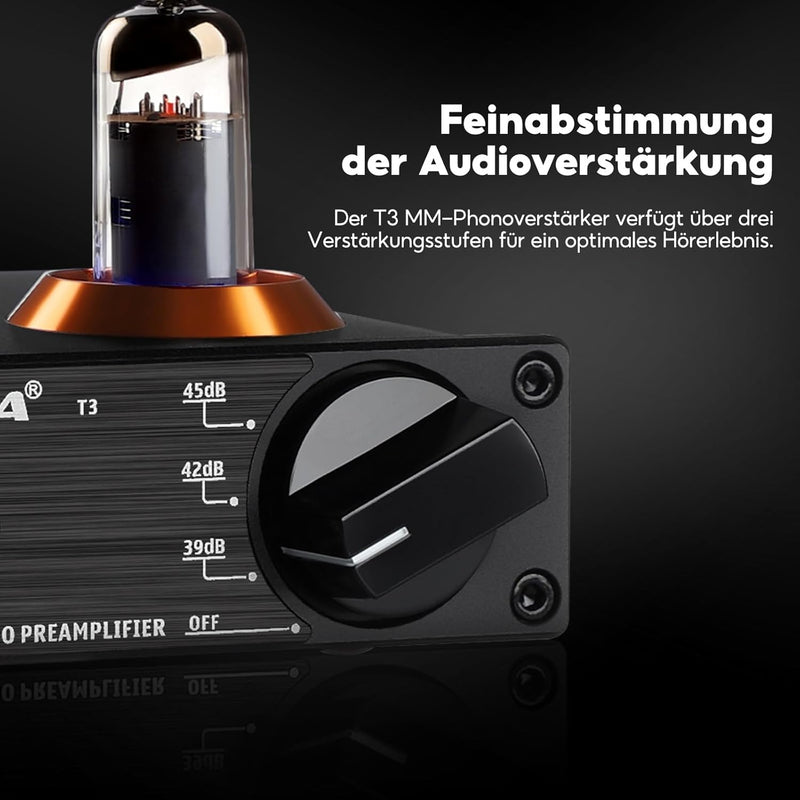 AIYIMA T3 Röhren HiFi MM Phono Vorverstärker für Plattenspieler-Vorverstärker mit Gain-Stereo-Audio