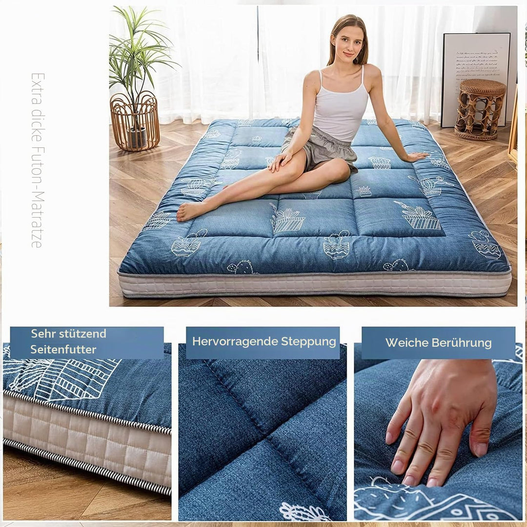 MAXYOYO Graue Futon-Matratze mit Kaktus-Muster, japanische Bodenmatratze, Doppelbettgrösse, gesteppt