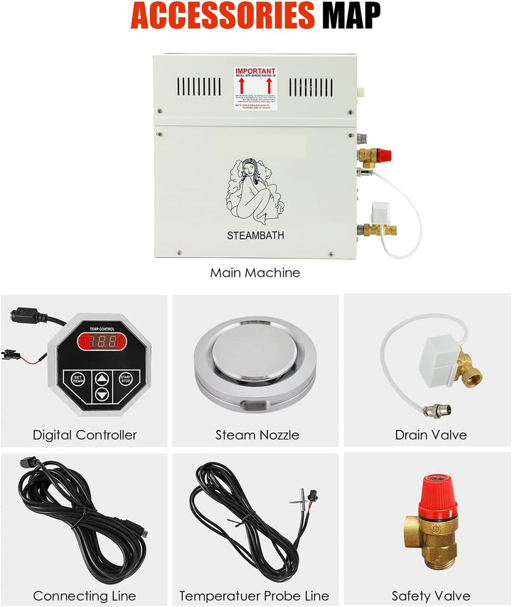 CGODENWALL 6KW Dampfgenerator Innerhalb von 6m³ Gewerbe/Haushalt für Sauna mit 35-55 ℃ Automatik The
