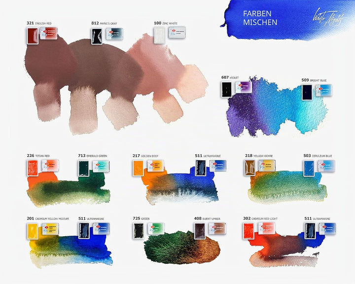 Honsell White Nights russische Künstler-Aquarellfarben im Set, Farben in ganzen Näpfchen im Kunststo