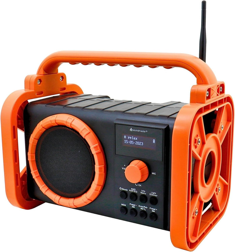 Soundmaster DAB80OR Baustellenradio mit DAB+ UKW Bluetooth und Li-Ion Akku IP44 Staub- und spritzwas