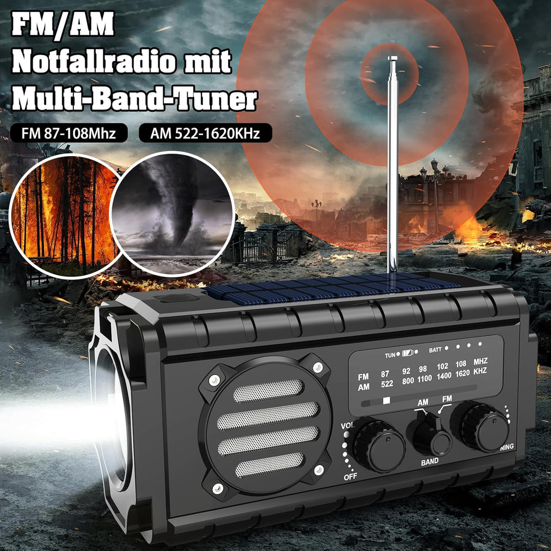 Nigecue Solar Radio, Tragbar Kurbelradio Dynamo Radio mit AM/FM, Eingebaute Wiederaufladbare Batteri