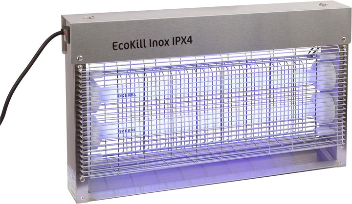 Kerbl 299935 Elektrische Fliegenvernichter EcoKill Inox, IP X 4, 2 x 15 W, 250 ml (1er Pack), IP X 4