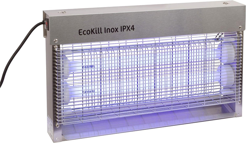 Kerbl 299935 Elektrische Fliegenvernichter EcoKill Inox, IP X 4, 2 x 15 W, 250 ml (1er Pack), IP X 4