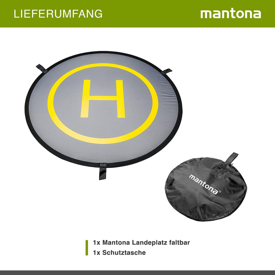 Mantona Drohnen-Landeplatz (faltbar, wasserdicht und langlebig, Durchmesser: 107cm, inklusive Schutz