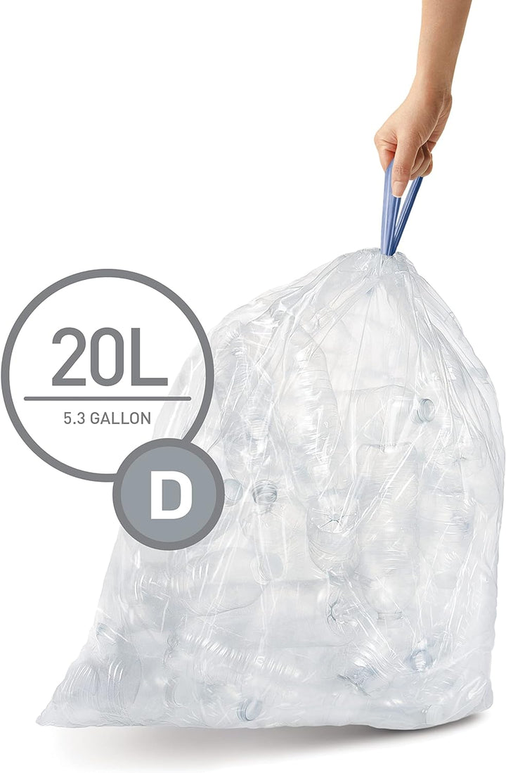 simplehuman CW0278 Code D passgenaue Müllbeutel, 20 Liter, 3 x Packung mit 20 (60 Stück), durchsicht
