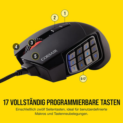 CORSAIR SCIMITAR RGB ELITE Kabelgebundene MOBA/MMO Gaming-Maus - 18.000 DPI - 17 programmierbare Tas