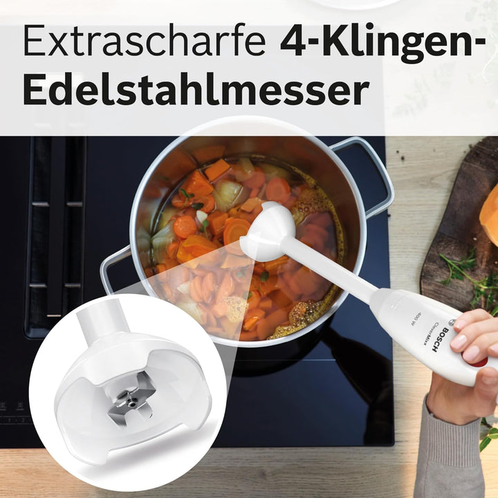 Bosch Stabmixer CleverMixx MSM14000, Abnehmbarer Mixfuss, Ergonomischer Griff, leichtes Gehäuse, 4-K
