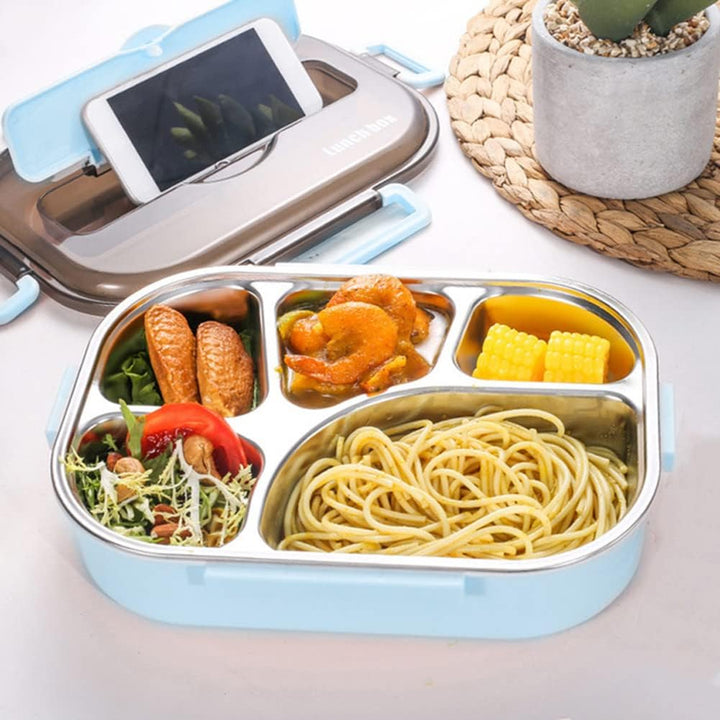 amropi Brotdose aus Edelstahl,Lunchbox mit 2/3/4/5 Fächern,mit Stäbchen und Löffel,Bento Box zum Wan