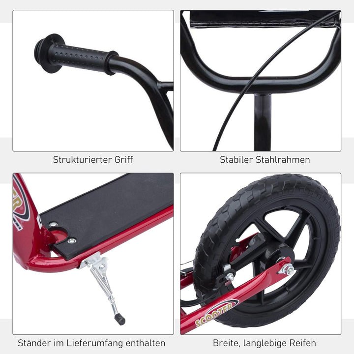 HOMCOM Kinderroller mit Hinterbremse Kickscooter 12 Zoll Tretroller Roller Scooter Cityroller für Ki