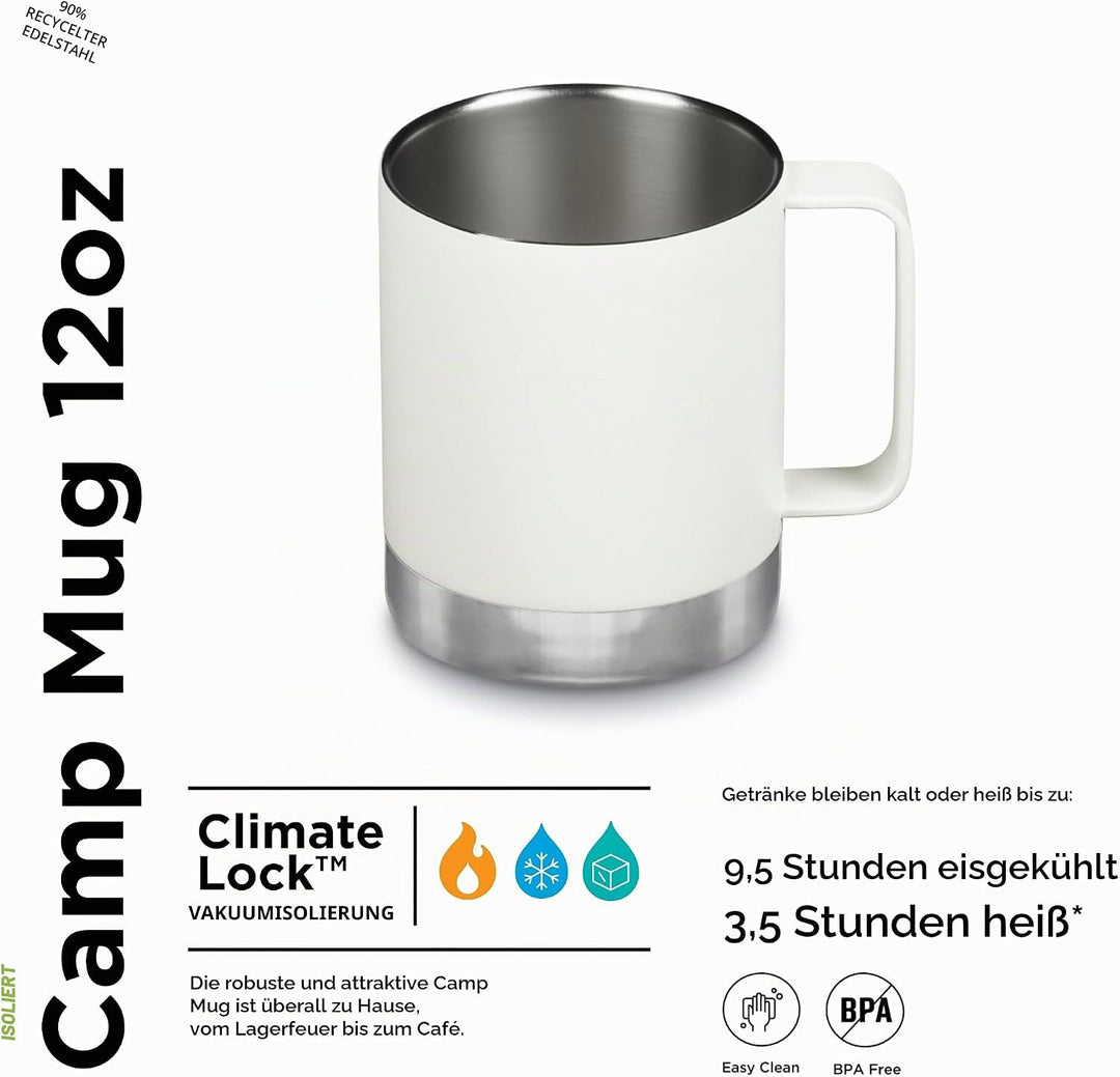 Klean Kanteen Isolierter Campingbecher, 340 ml, Mattweiss 1 Count (Pack of 1) Matt Weiss, 1 Count (P