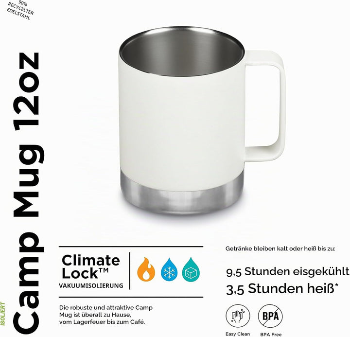 Klean Kanteen Isolierter Campingbecher, 340 ml, Mattweiss 1 Count (Pack of 1) Matt Weiss, 1 Count (P