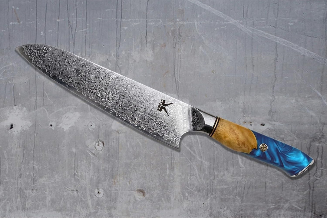 KAWOLA Damast Küchenmesser Santoku Kochmesser 21cm I Küchenmesser Damaststahl I Santoku Messer Damas