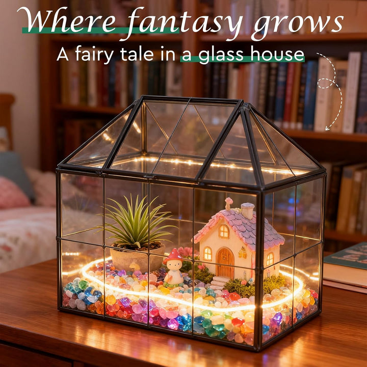 EFUTURETIME Mini Gewächshaus Fensterbank Glas 23,3 x 13,6 x 18cm Pflanzen Terrarium Klein Flaschenga