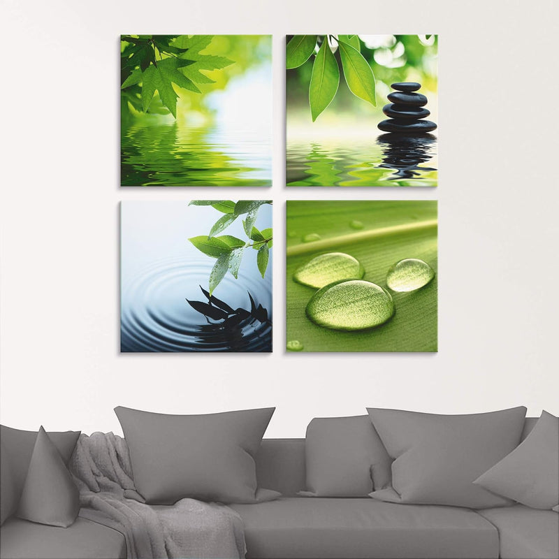 ARTland Glasbild Wandbild Glas Bild 4er Set 4 teilig je 30x30 cm Wellness Entspannung Zen Wasser Grü