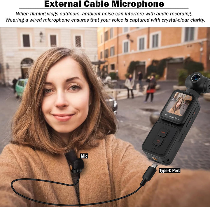 ydi 5K Bodycam Vlog Kamera mit Touchscreen, Körperkamera POV WLAN Pocket Action Cam mit Elektrisch 2