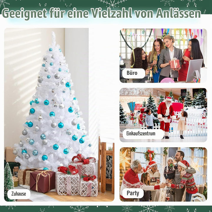 DREAMADE 150/180/210/240cm Weihnachtsbaum Weiss, Künstlicher Tannenbaum mit Metallständer, Christbau