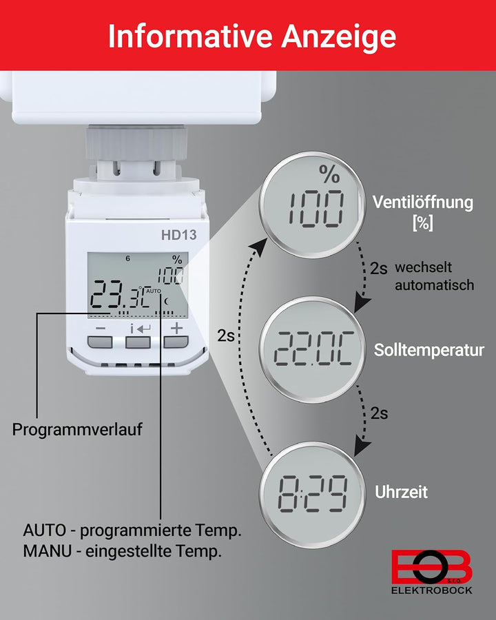 Elektrobock HD13 Programmierbarer Heizkörperthermostat, Weiss, Kompakt