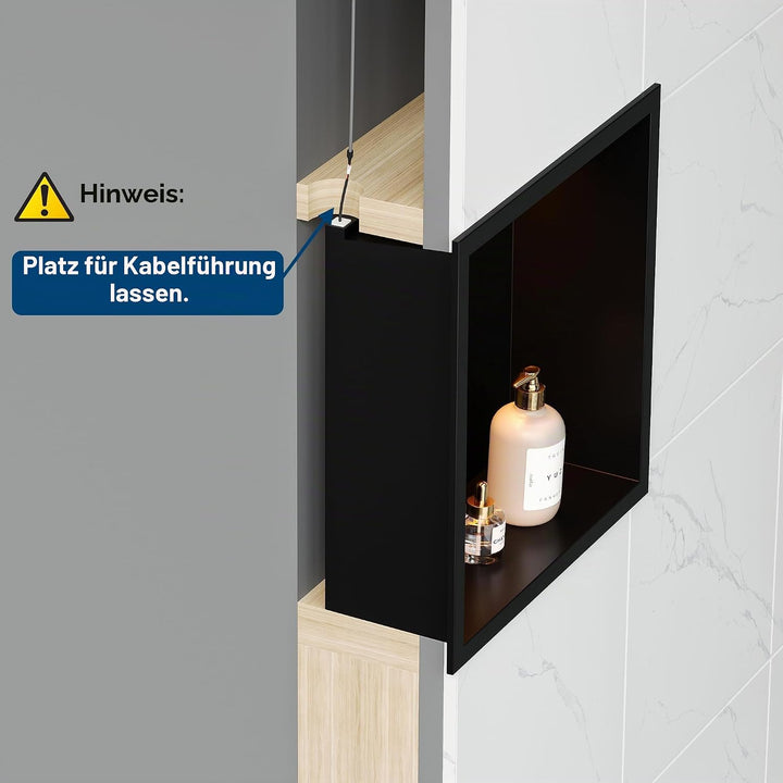 Wandnische Dusche Edelstahl mit RGB LED-Licht, Eingebettete Duschnische Schwarz Einzelregal Lagerung