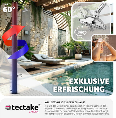 tectake® Solardusche 35 Liter, Gartendusche Regenduschkopf und Wasserhahn, warmes Wasser für Garten,