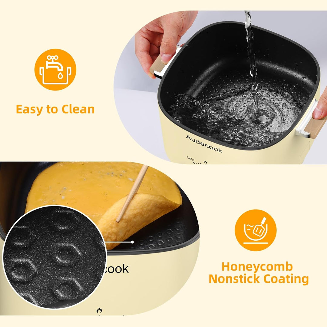 Audecook Elektrischer Hot Pot, 2.5L Tragbare Multikocher für 1-3 Personen, Antihaftbeschichtung mit