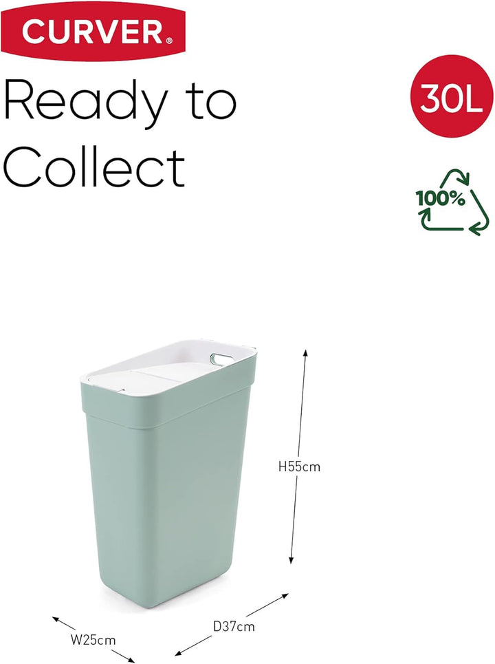 Curver Ready to Collect 100% recyceltes 30-Liter-Küchenzubehör, Recycling-Mülleimer, Deckel mit Deck