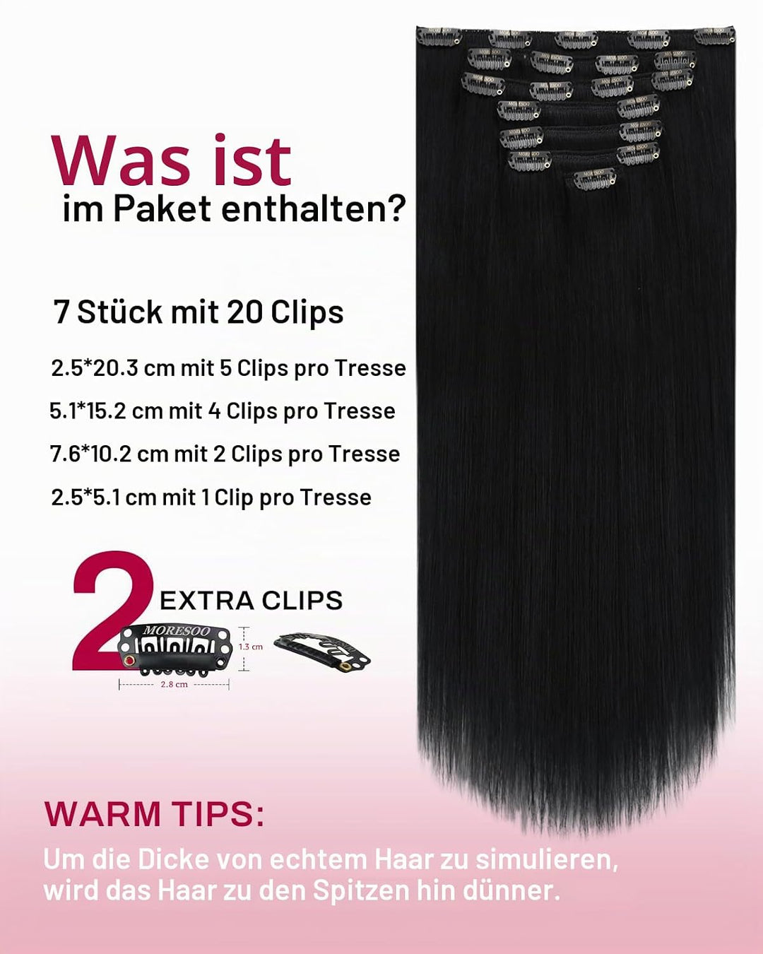 Moresoo Clip in Extensions Echthaar Remy Haarextension Echthaar Clip Doppelt Tressen Clip in Extensi