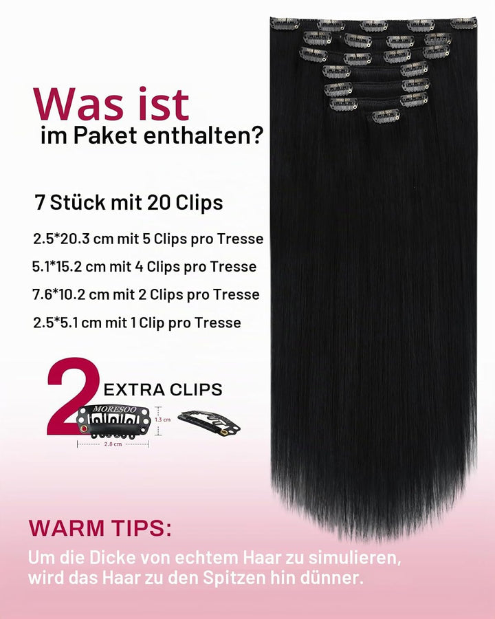 Moresoo Clip in Extensions Echthaar Remy Haarextension Echthaar Clip Doppelt Tressen Clip in Extensi